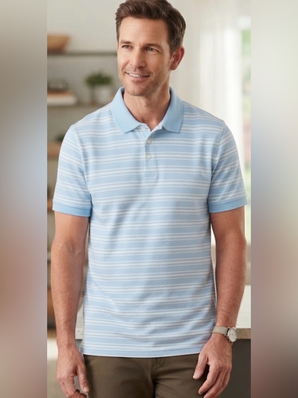 St. John's Bay Light Blue and White Striped Polo